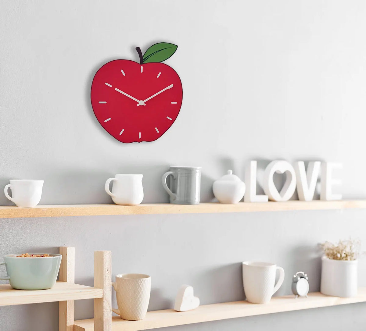 Uhr Apfel rot Küchenuhr Obst Wanduhr Holz Uhrwerk lautlos