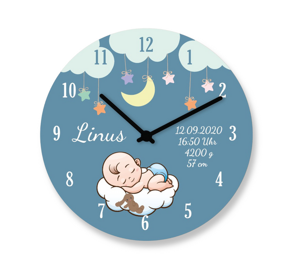 Kinderwanduhr Baby Geburtsdaten Wanduhr personalisiert Geburt Taufe Kinderzimmer Uhr