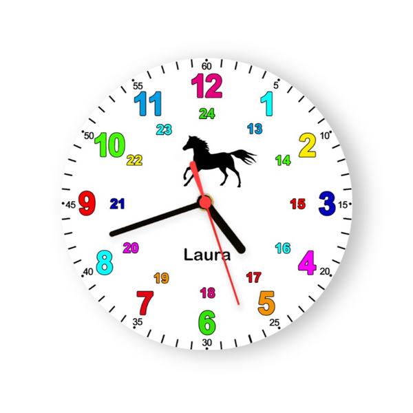 Kinder Lernuhr Pferd Wanduhr Personalisiert Mädchen Uhr