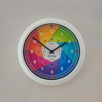 Farbenfrohe Lernuhr Schule Einschulung personalisiert Geschenk Junge Mädchen Uhr