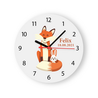 Kinder Wanduhr Fuchs Hase mit Namen Geburt Geschenk Geburtsdatum Uhr Mädchen Kinderzimmer Uhr