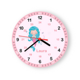 Kinder Wanduhr Meerjungfrau mit Namen Geschenk Mädchen personalisiert Rosa Kinderzimmer Uhr