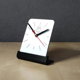 Tischuhr mit Eule modernes Design 13 cm Uhrwerk leise ALU Dibond