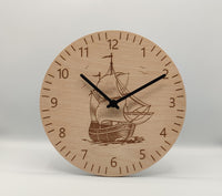 Segelschiff Wanduhr aus Holz lautlos Gravur 25 cm Geschenk ohne Ticken