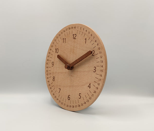 Lernuhr Holz 20 cm Uhr lesen lernen Holzzeiger Sekunden / Minuten