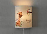 Kinderlampe LED Wandlampe Kinderzimmer Nachtlicht Schlummerlicht Name Giraffe Eulen Holz Lampe  faramosa
