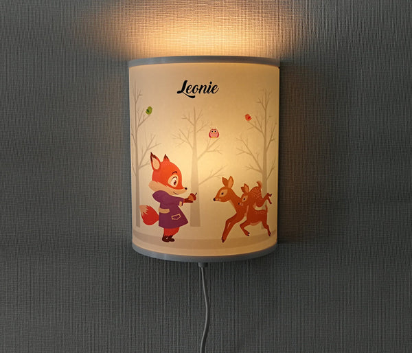 Lampe Fuchs Rehe Tiere Wandlampe Led personalisiert Holz Nachtlicht Kinderlampe  faramosa