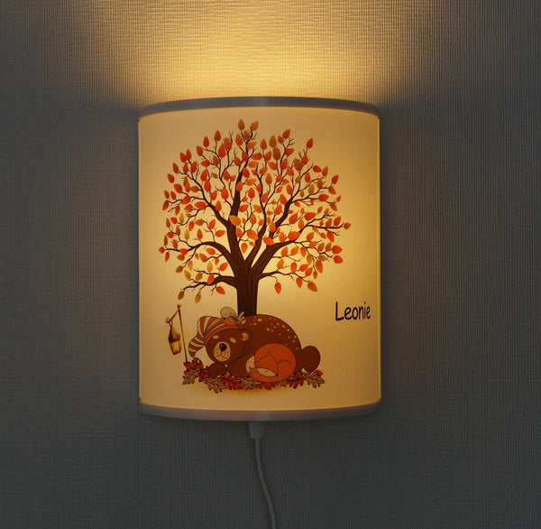 Kinderlampe Bär Fuchs Baum Kinderzimmer Lampe personalisiert Led Holz Wandlampe Tiere  faramosa