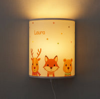 Kinderlampe Hirsch Bär Fuchs Kinderzimmer Lampe personalisiert Led Holz Wandlampe Tiere  faramosa