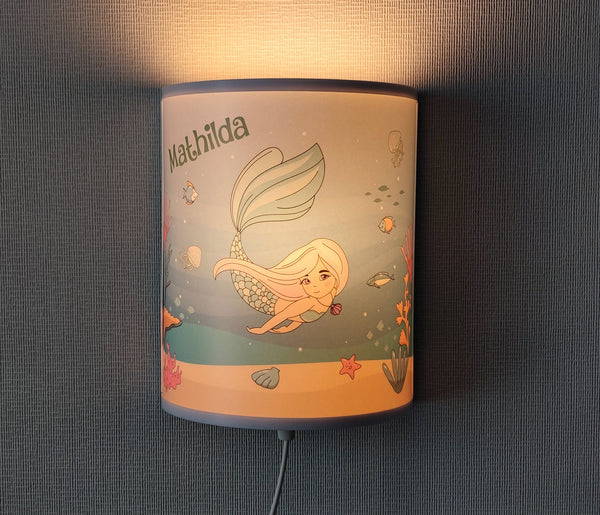 Wandlampe Meerjungfrau Mädchen Lampe personalisiert LED Holz Nachtlicht  faramosa