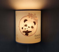 Babylampe Pandabär Lampe Baby Geburt Namen Junge Mädchen Kinderlampe Holz LED  faramosa