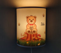 Kinderlampe Bär Honig Biene Kinderzimmer Lampe personalisiert Name Led Holz Kinder Wandlampe Honigbär Tiere  faramosa