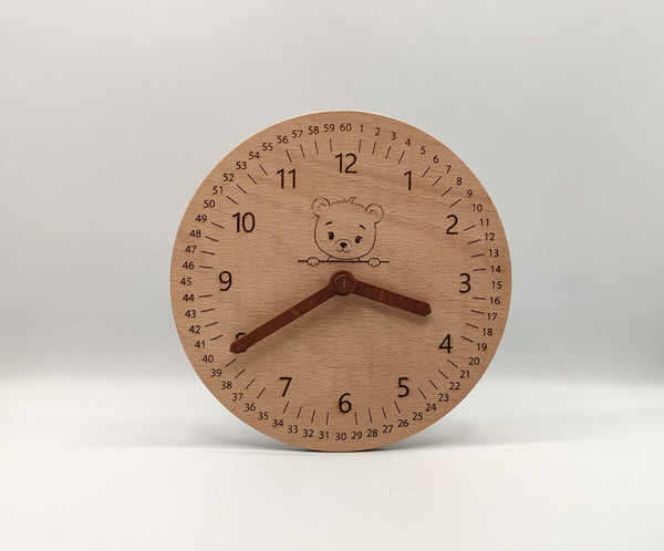Lernuhr Holz 20 cm Bär Uhr lesen lernen Kinderzimmer Uhr