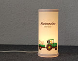 Kinderlampe Traktor Bauernhof Tiere Geschenk Baby Geburt Name LED Tischlampe