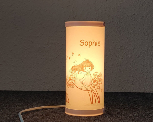 Tischlampe Kinderlampe mit einzigartigen Design Pusteblume Mädchen Kinderzimmer Nachtlicht Schlummerlicht Name Blüten LED Lampe