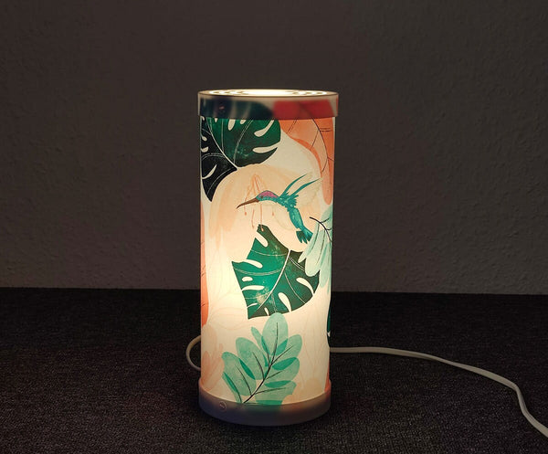 Moderne Tischlampe mit floralem Design und Kolibri Blätter Schreibtischlampe