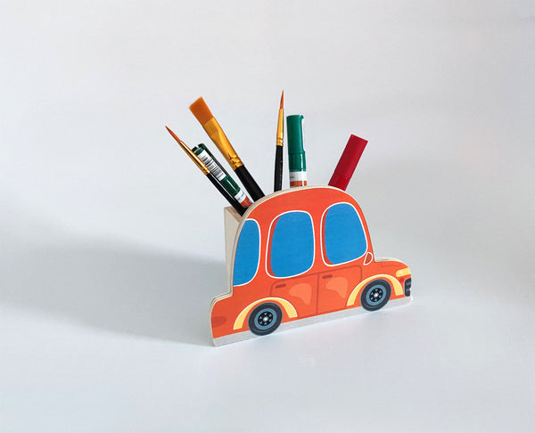 Car Stiftbox Auto Schreibtisch Kinderzimmer Stiftehalter aus Holz Schule Stifthalter Kinder